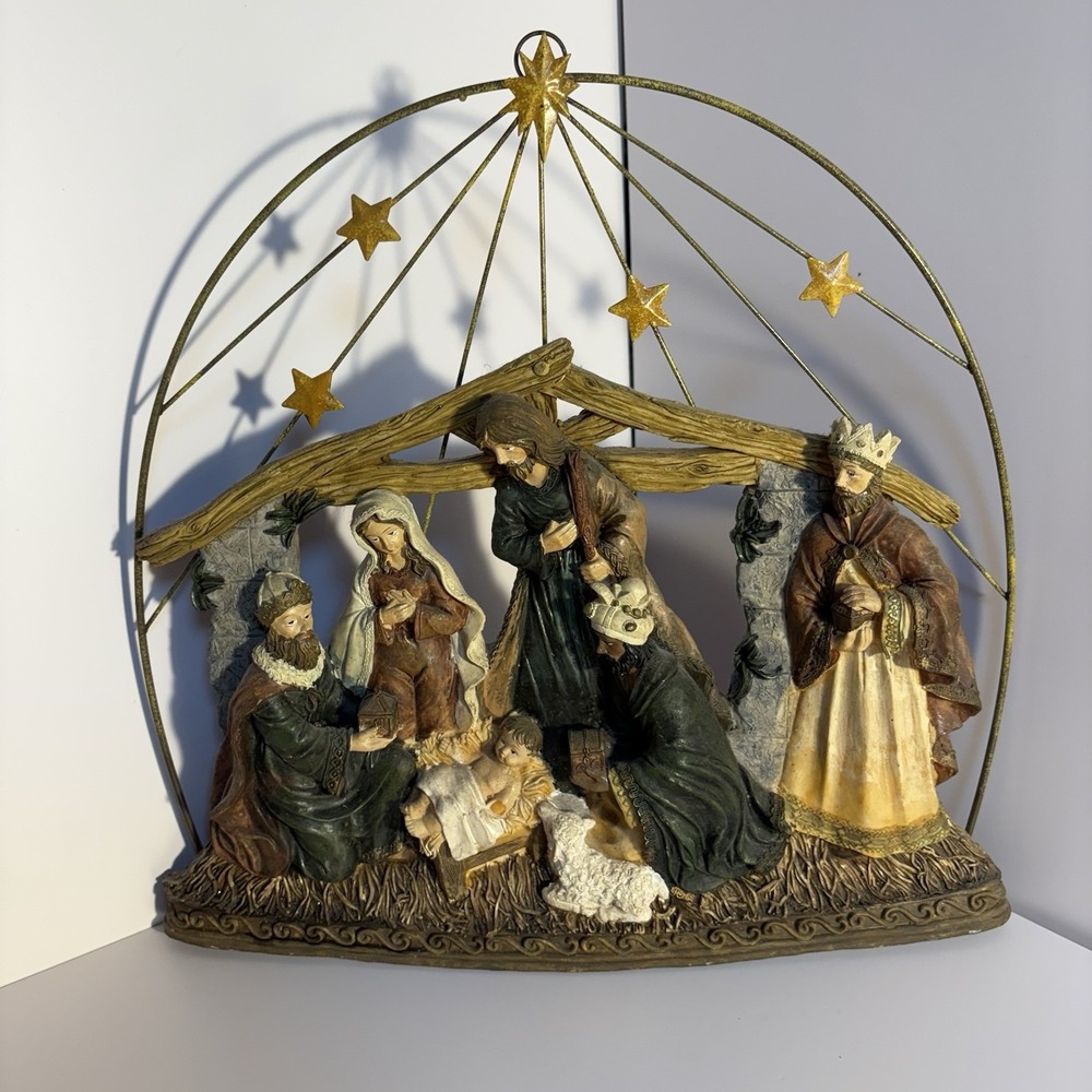 Nativity Scene Wall Hanging Metal/Resin 3D Christmas Crèche Holiday